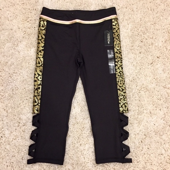 Ideology Junior girls Gold Pattern Pull on Black Caged Capri Leggings XL - Picture 7 of 16